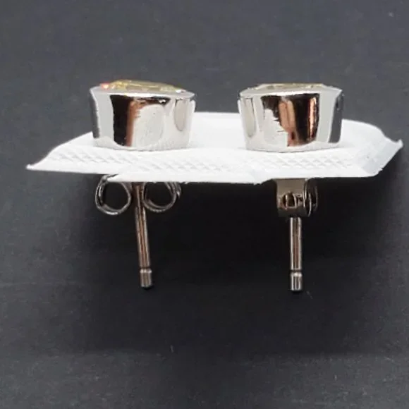Silver 925 Rhodium Plated Round Yellow CZ Stud Earrings